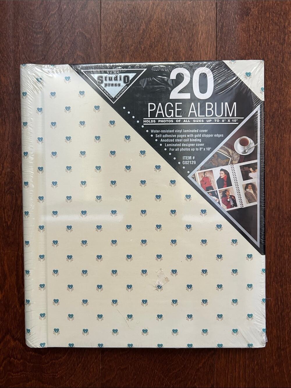 Vintage Cream Photo Album with Blue Heart Pattern - 20 Pages, New in Packaging